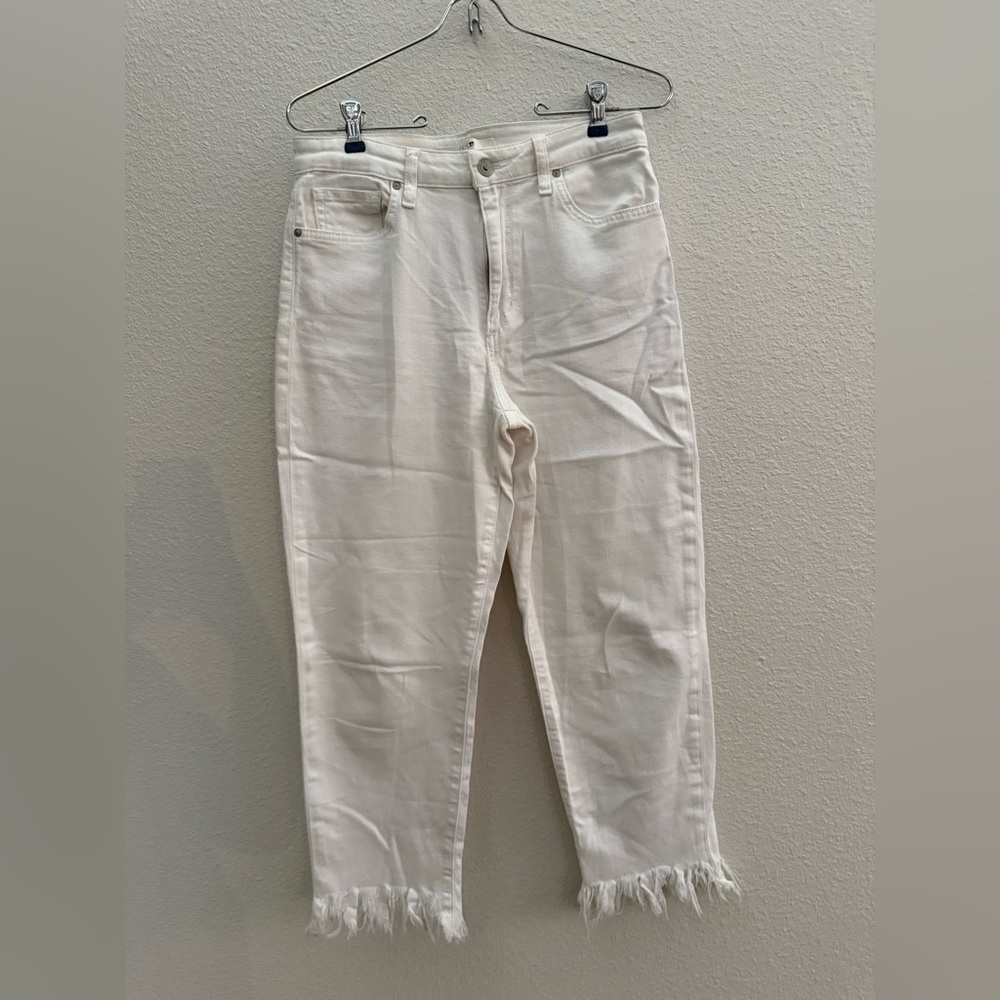 Joe’s white ankle jeans with ankle fringe